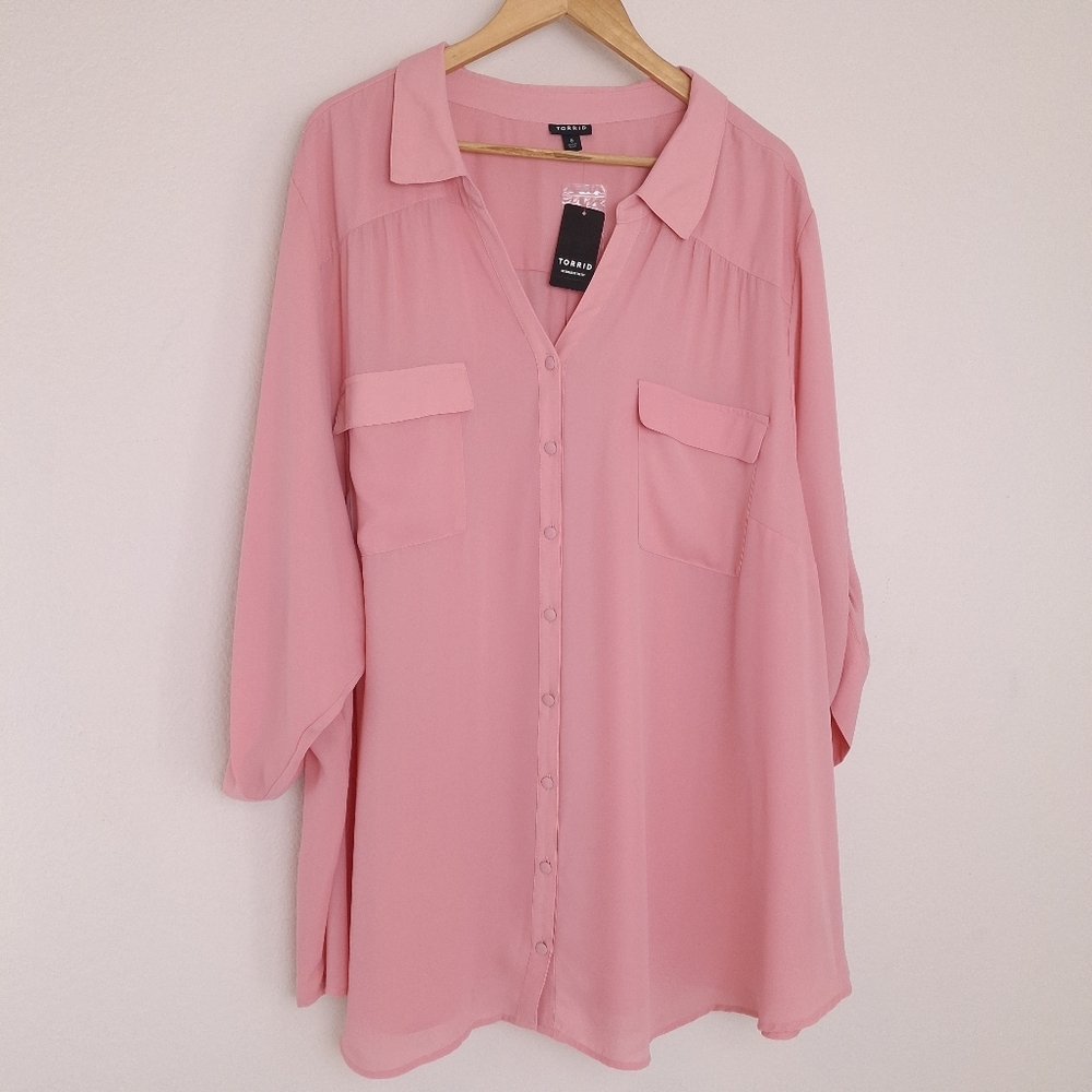 Torrid Georgette Button Down Shirt with 3/4 Sleeves